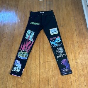 Black Jeans With Graphic Design